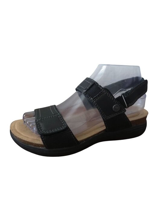 Clarks Shoes - Clarks APRIL CLOVER Black Leather Adjustable Strap Sandals Womens Size 6.5M